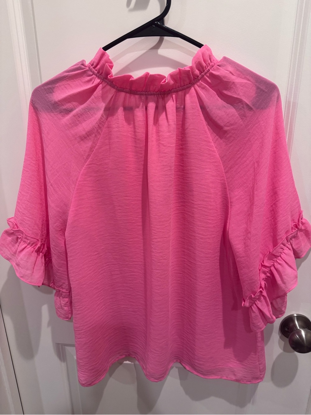 Jade Pink Ruffle Tie-Neck Peasant Blouse - Picture 2 of 4